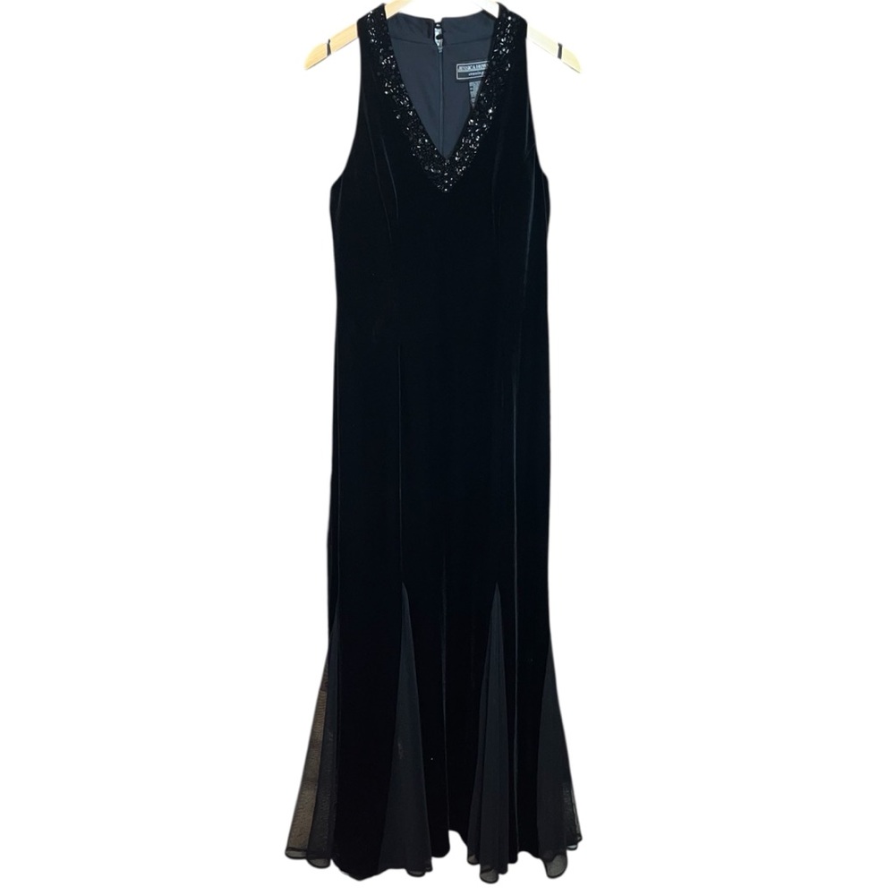 Jessica Howard Black Velvet Sleeveless V-Neck Evening Gown Maxi Size 12 Formal